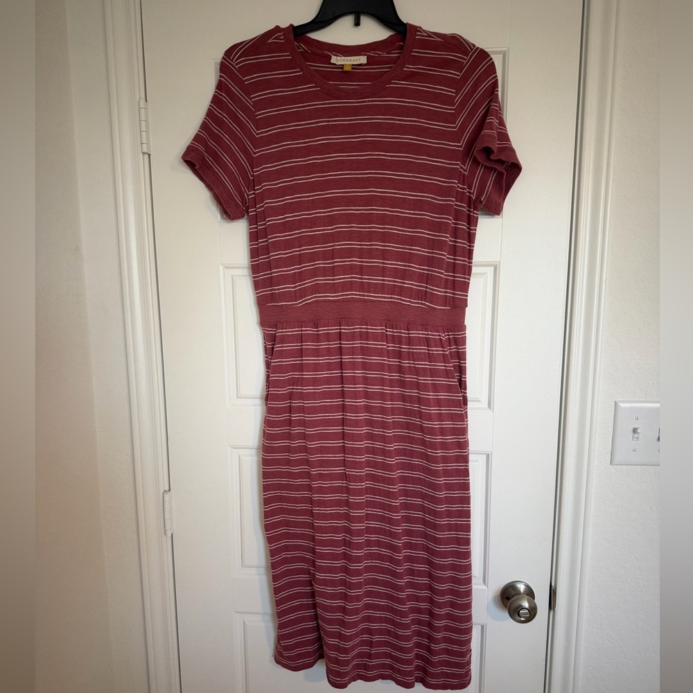 DownEast Maroon and White Striped Midi Dress